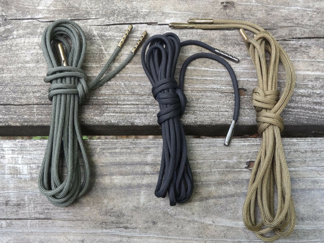 Round Paracord Shoe Laces (1 Pair) - Handmade In the USA - Black - 56 Inch  